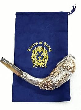 Shofarot Israel Silver-Plated Rams Horn Shofar - Authentic Lion of Judah Design - 100% Kosher Certified Jewish Horn Chofar from the Holy Land with Free Shofar Bag