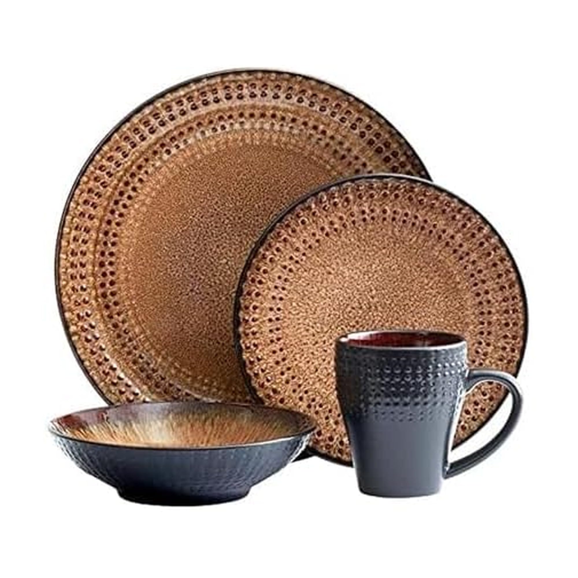 Cambria 16-Piece Stoneware Dinnerware Set, Service for 4, Dark Brown