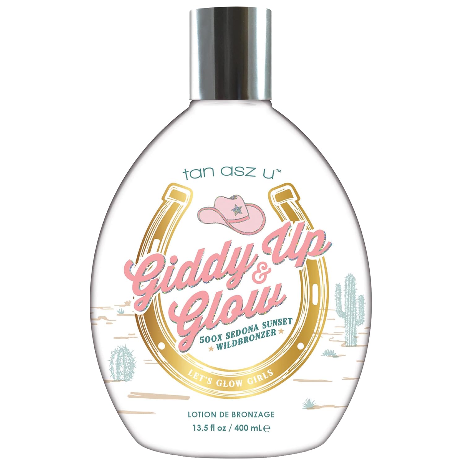 Tan Asz U Giddy Up & Glow Tanning Lotion, 500X Sedona Sunset Wild Bronzer with Wild Rose & Prickly Pear Glow Serum, 13.5 Fl Oz