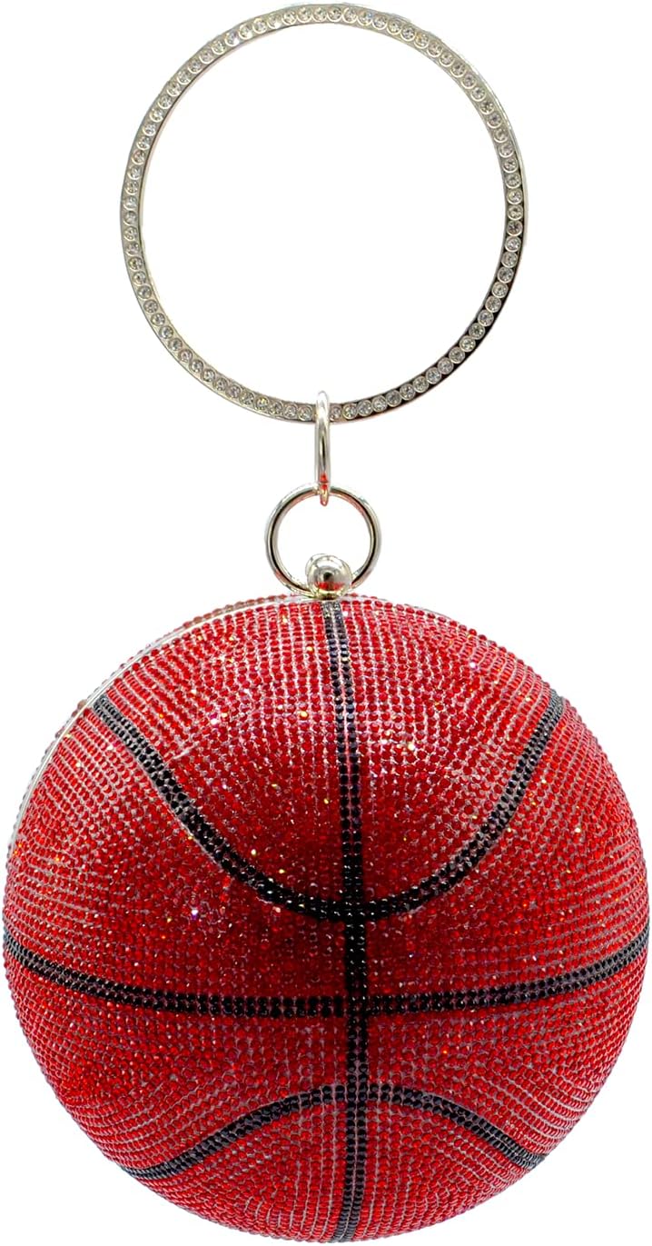 UMREN Women Basketball Shaped Cross Body Purse Rhinestone Round Ball Crystal Evening Bag Clutch Handbag for Wedding Party
