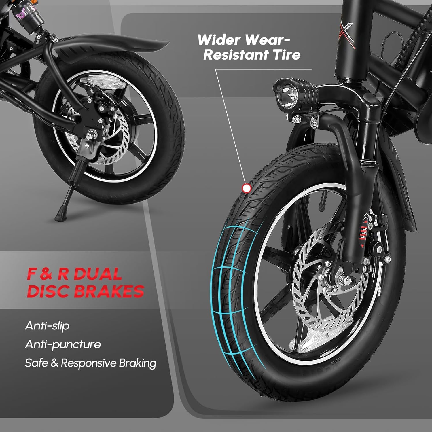 PEXMOR Electric Bike front wheel with disc brake and wider tire