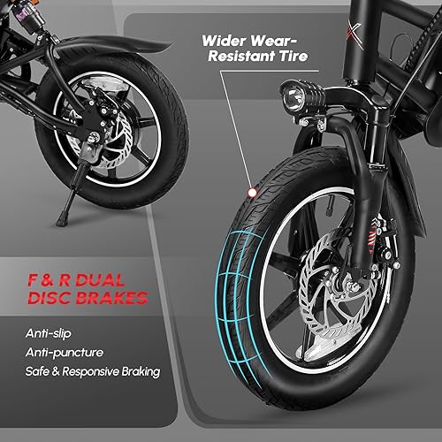 Miniatura 5 de Bicicleta eléctrica para adultos, bicicleta eléctrica plegable de 14 pulgadas, 350 W, 36 V, 6 AH, batería con amortiguador de golpes, bicicleta