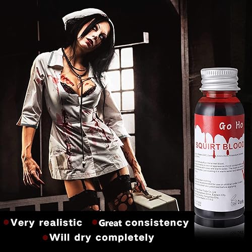Miniatura 27 de Go Ho Maquillaje de sangre falsa que gotea (0.35 onzas), sangre falsa lavable para heridas de cicatriz, flujo de sangre falsa de fácil secado