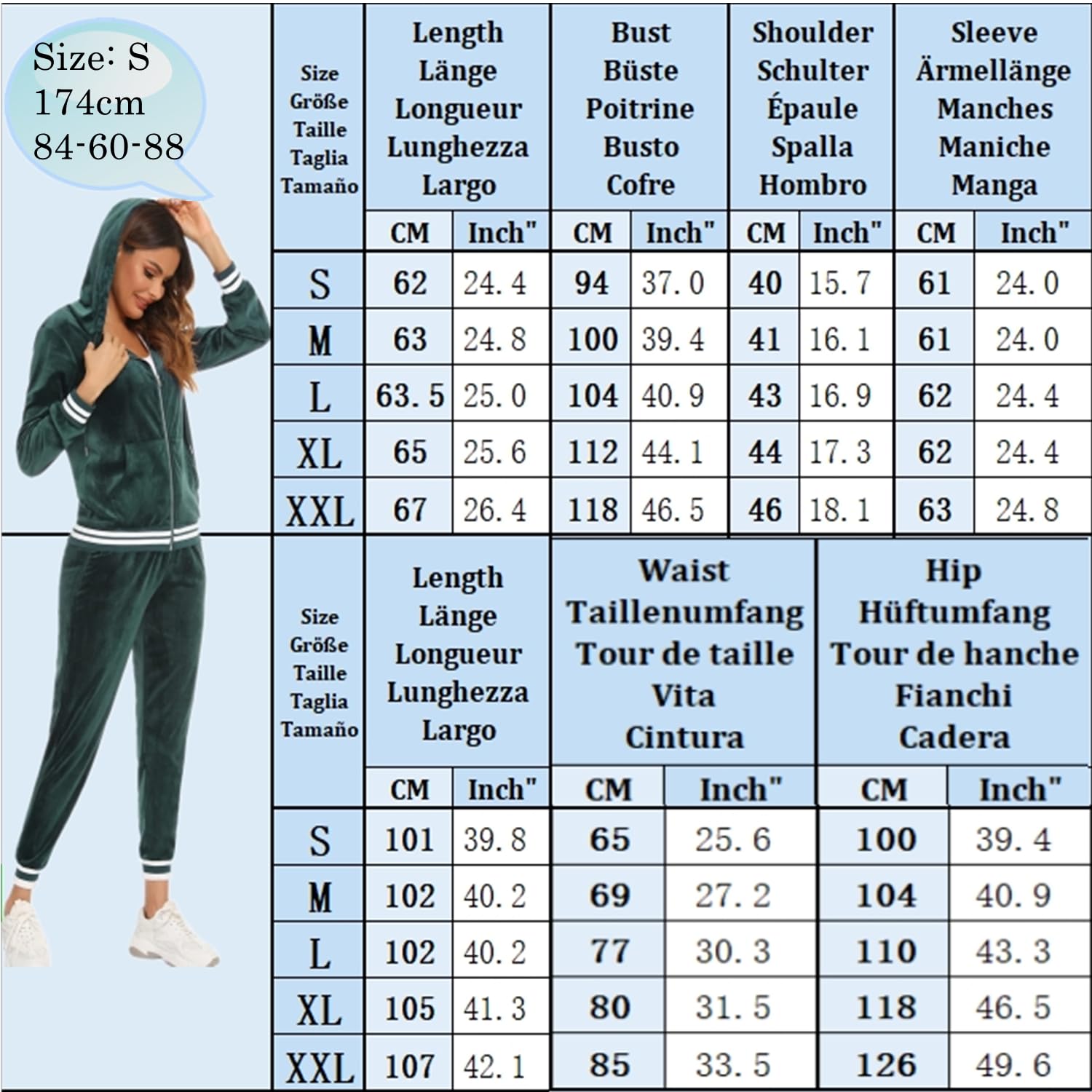 Survêtement Ensemble Velours Femme à Capuche Zippés Sportswear en Velours Sweat à Manche Longue Pantalon pour Jogging Tennis Gym Yoga Vêtements de Fitness