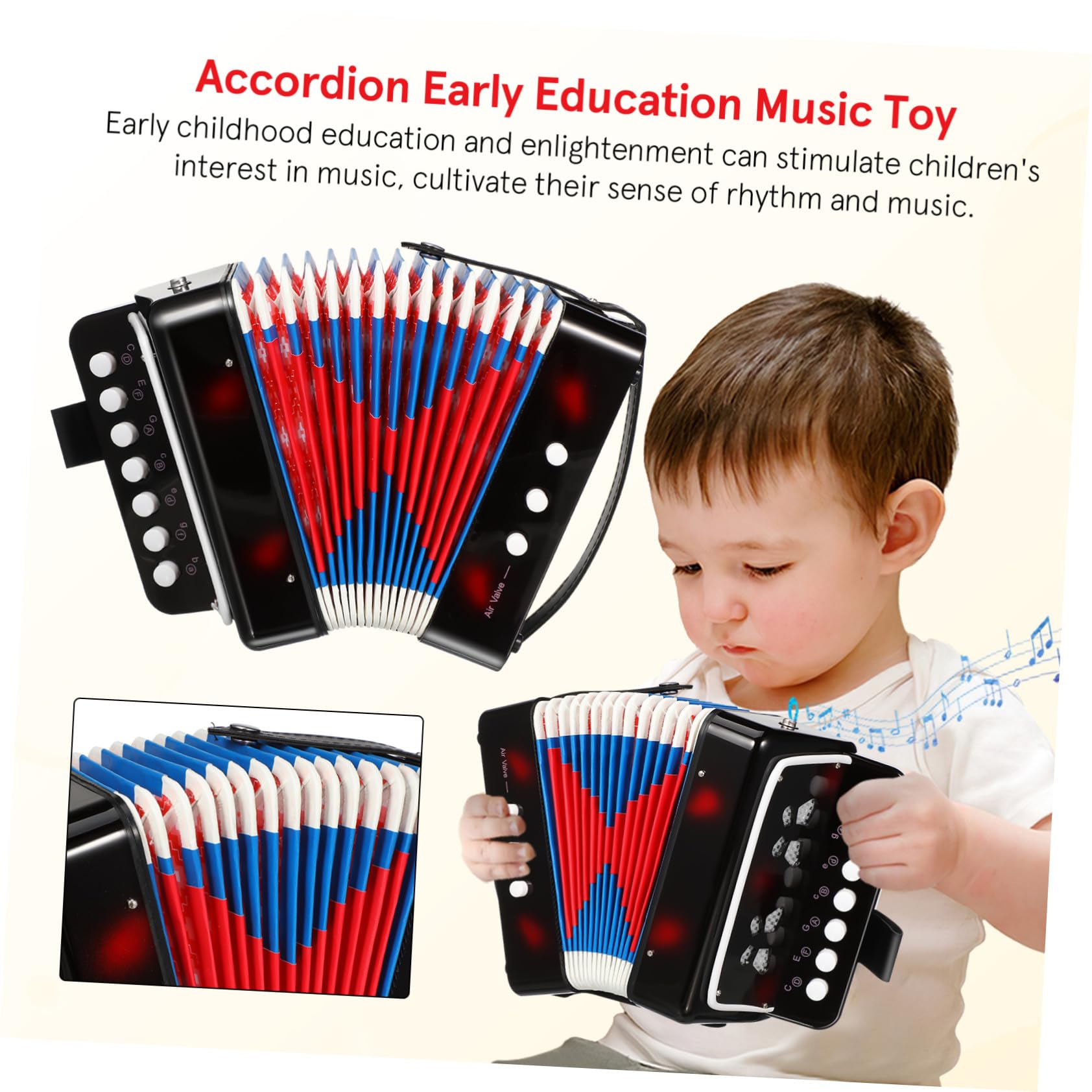 Fisarmonica Giocattolo per Bambini, 7 Tasti 2 Bassi, Nero | Abs Leggero, Portatile Valvola D’aria, per Principianti ed Educazione Precoce, Regalo di Compleanno