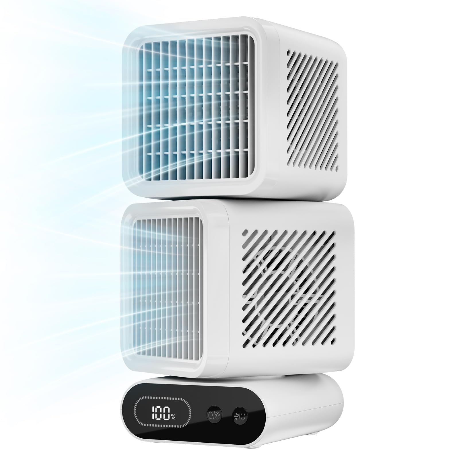 Hotsales Ventilatore da tavolo da 11 pollici per camera da letto, 6 velocità, display digitale, doppia testa 6000 mAh, ventola USB, rotazione a 360°, oscillazione automatica a 120°, ventilatore da