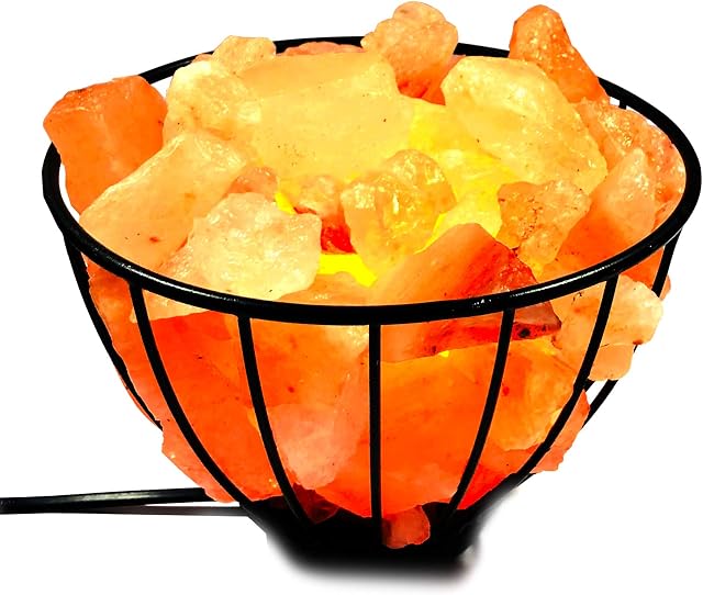 Himalayan Salt Lamp Himalayan Natural Pink Salt Lamp Iron Basket with Salt Glow Himalayan Healing Ionizing