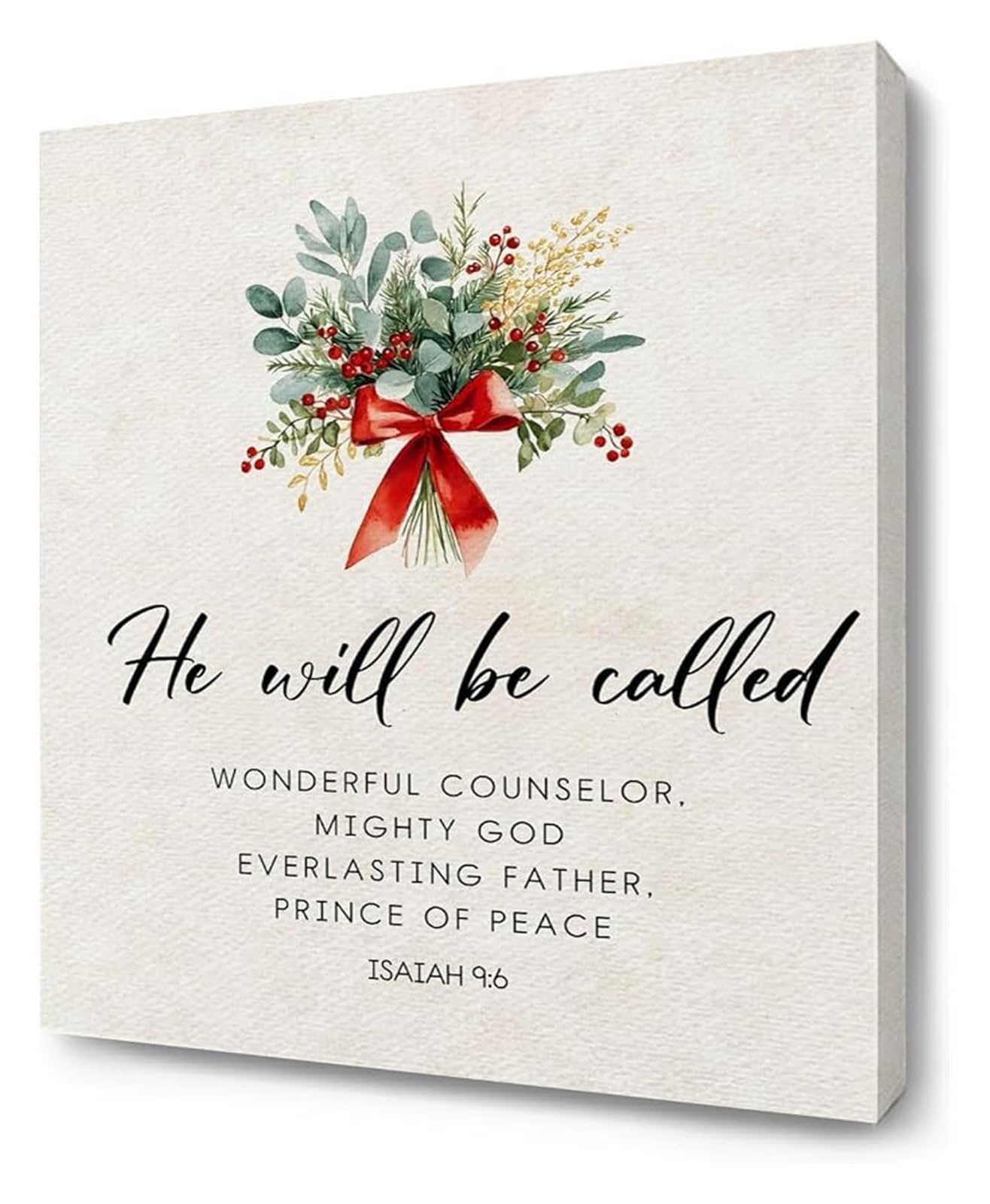 Christmas Christian Canvas Art Wall Decoration Bible Verse Isaiah 9 6 Religious Scripture Christmas Floral Decor(Framed,12x18inch(30x45cm))