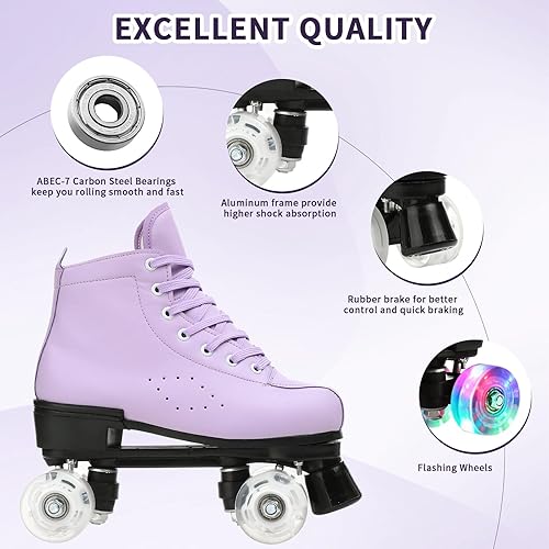 Miniatura 8 de Patines de ruedas para mujer, ruedas iluminadas, patines ajustables de doble fila, patines Derby brillantes para exteriores para adolescentes y
