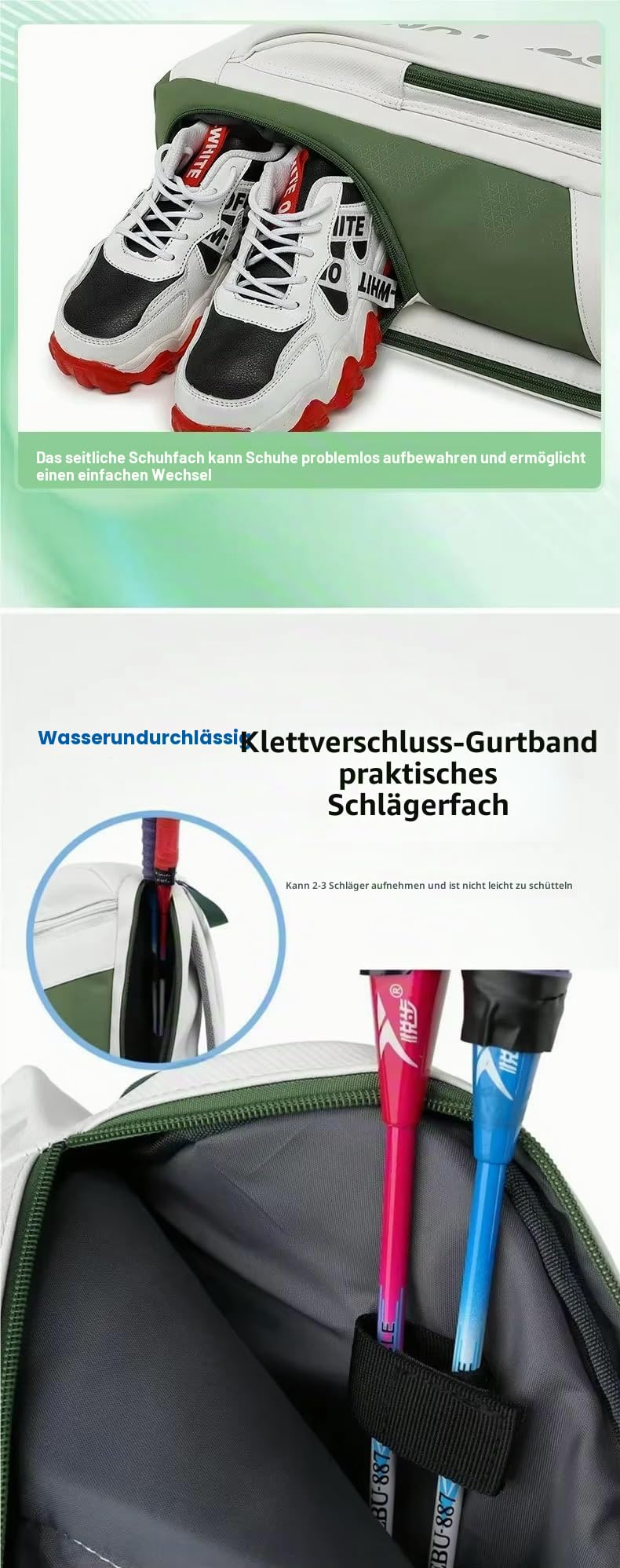 Yonex Badminton-Tennis-Rucksack, hohe Qualität und großes Fassungsvermögen, 3 Schlägeraufbewahrung, wasserdicht, mehrere Fächer, Schuhtasche, Weiß und Schwarz