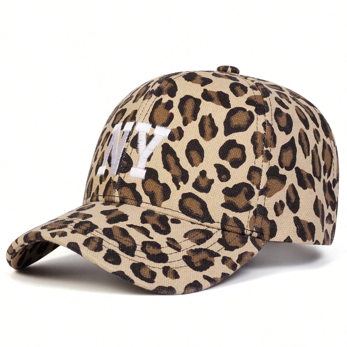 Leopard Print Baseball Cap with New York Embroidery Adjustable N.Y. Cotton Hat for Men and Women Casual and Sporty Look