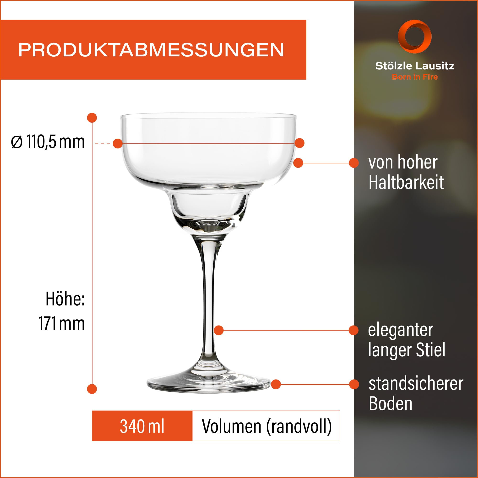 Stölzle Lausitz Margarita Gläser Grandezza 340 ml / 6er Set Cocktailschalen/Aperitifgläser/Cosmopolitan Gläser spülmaschinenfest und stoßfest