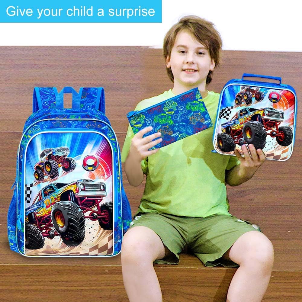 UFNDC 3PCS Boys Backpack,16”Kids Dinosaur Bookbag with Lunch Box, School Bag for Elementary Toddler