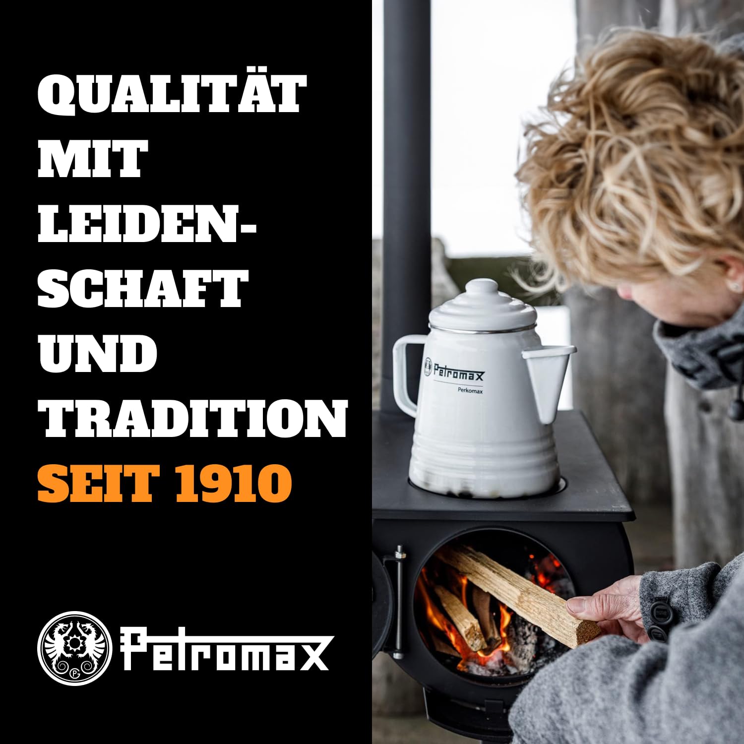 Petromax Perkomax Perkolator, Kaffee & Teekanne, emailliert, 9 Tassen, für Camping & Herd - 1,5 Liter schwarz