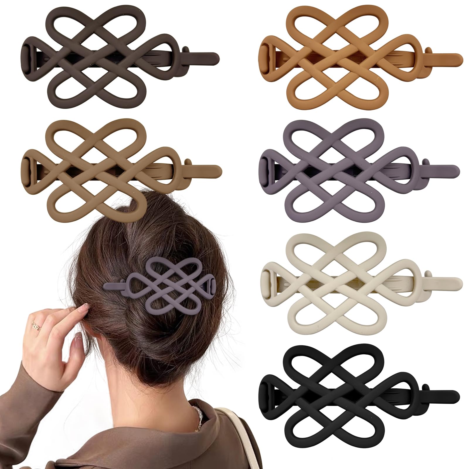 6PCS French Concord Flat Hair Clips,4.7 Inch Hollow Curved Hair Claw, Strong Hold Hair Clips for Fine Hair Thick Hair Short Hair Ladies