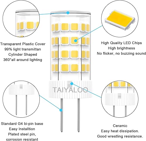Vista 8 de TAIYALOO Bombillas LED G4 de 5 W T3 40 W de repuesto halógeno de 12 V CA/CC JC base bi-pin para iluminación de paisaje al aire libre, cubierta, Luz