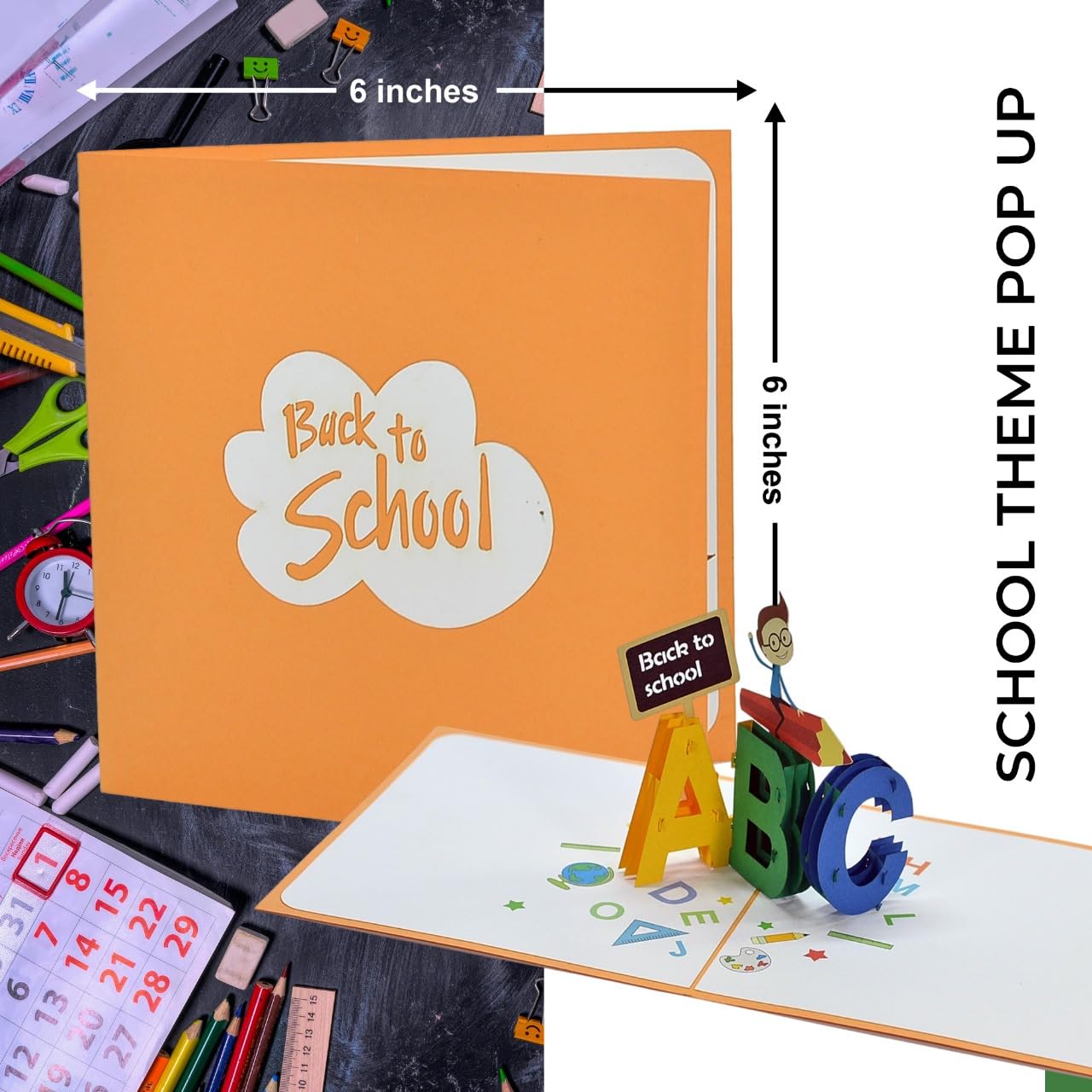 iGifts And Cards Tarjeta de felicitación desplegable 3D de bienvenida de regreso a clases, regalo de inicio de año escolar de 6 x 6 pulgadas con sobre, ideal para el primer día de escuela, alegría