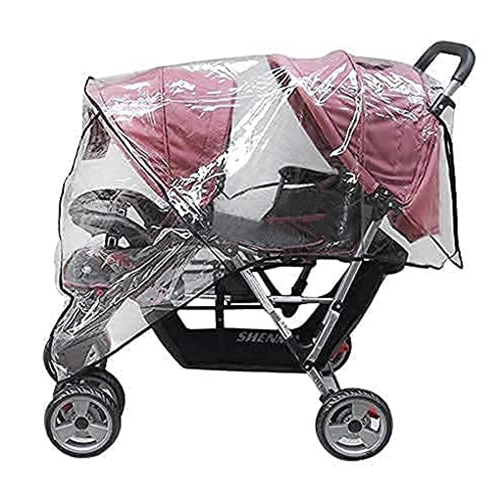 Housse de pluie universelle imperméable Double Housse de Capuche PVC Protection de siège jumaux pour Landau Bébé Habillage Poussette avant/arrière/côté Couverture à 360 ° (Transparent2)