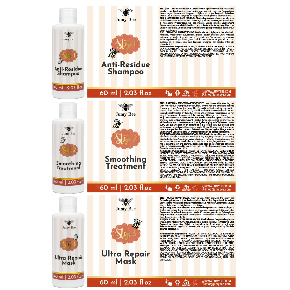 Brazilian Keratin Treatment Kit – Jumy Bee 3 Steps 2.03 fl oz | Formaldehyde-Free At Home Hair Straightening & Smoothing System |Keratina para Alisar el Pelo | Anti-Frizz Repair Mask & Shampoo - Image 8