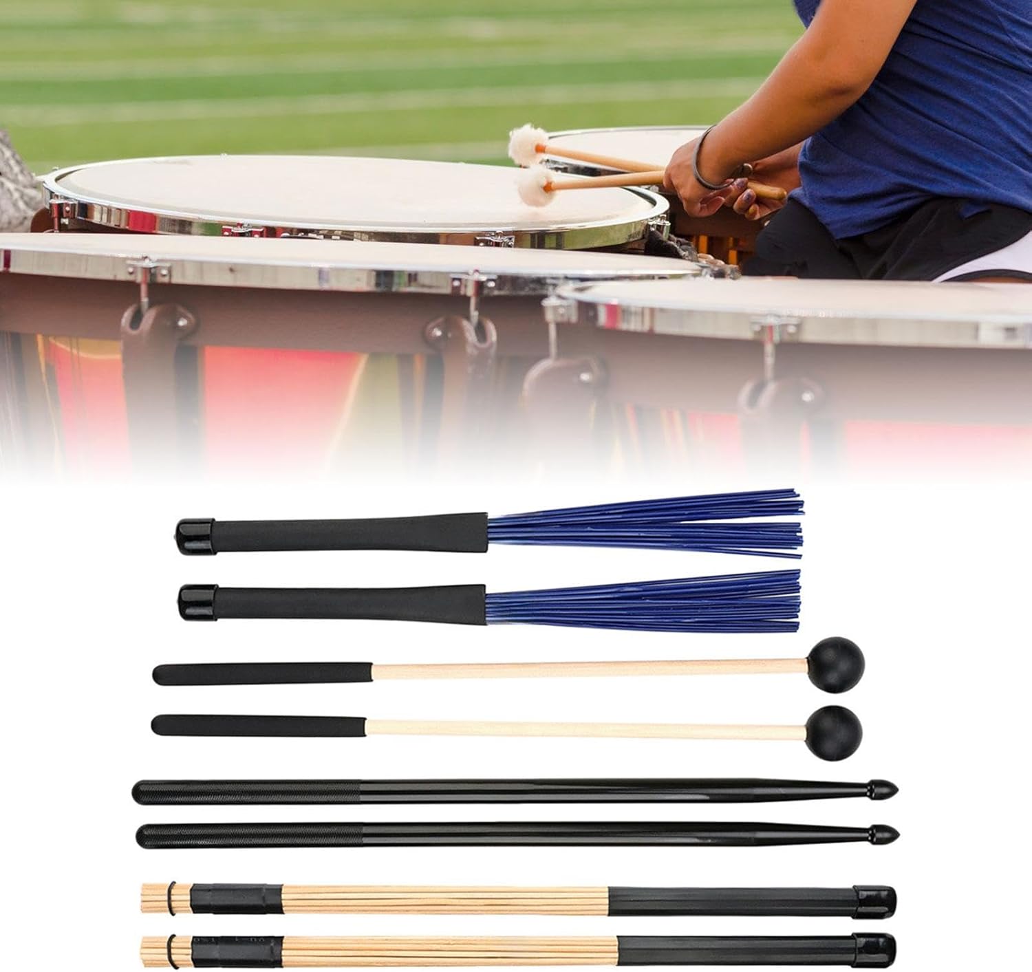 DYNWAVE Drum Sticks Mallets Brushes Set Anti Slip Music Lover Gifts Drumsticks Instrument Accessories for Acoustic Stage Performance