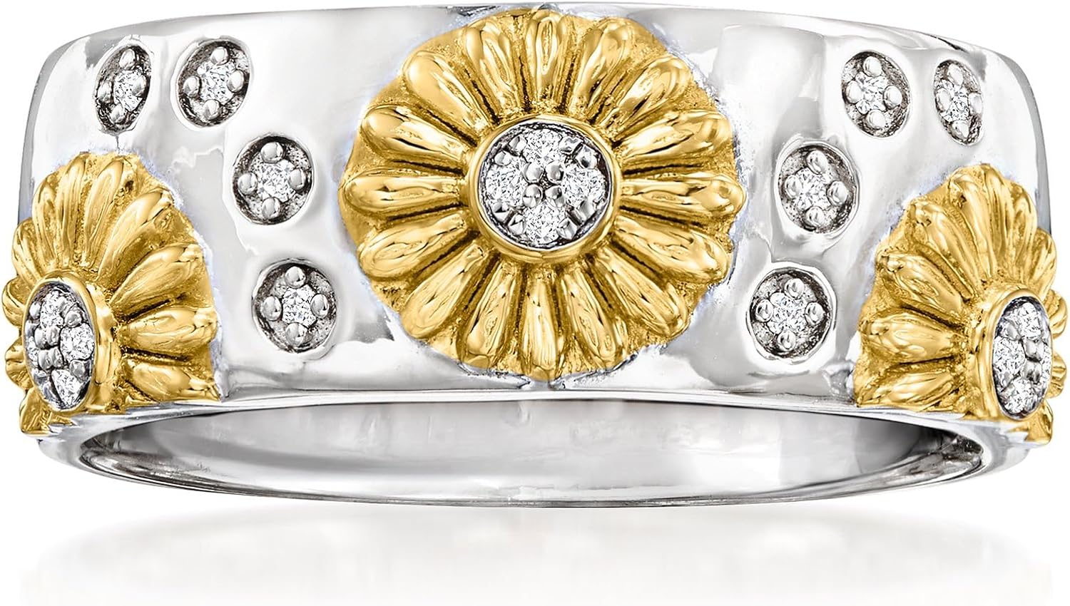 Ross-Simons Diamond Sunflower Ring in Sterling Silver and 18kt Gold Over Sterling
