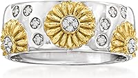 Ross-Simons Diamond Sunflower Statement Ring in Sterling Silver & 18kt Gold Over Sterling - 0.07ct t.w. Diamonds, Women's Jewelry