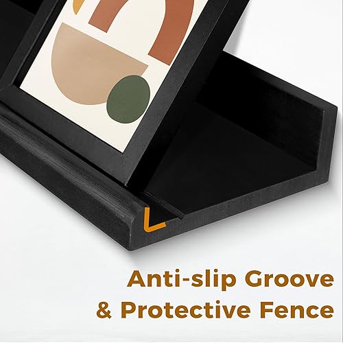 Miniatura 4 de Annecy Juego de 3 estantes flotantes de madera maciza de nogal oscuro de 36 pulgadas para pared, estantes de almacenamiento de pared con diseño de