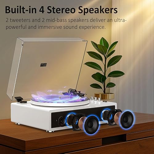 Miniatura 2 de Reproductor de discos con cuatro altavoces estéreo incorporados, tres modos de iluminación LED, cartucho AT-3600L, reproductor de discos de vinilo