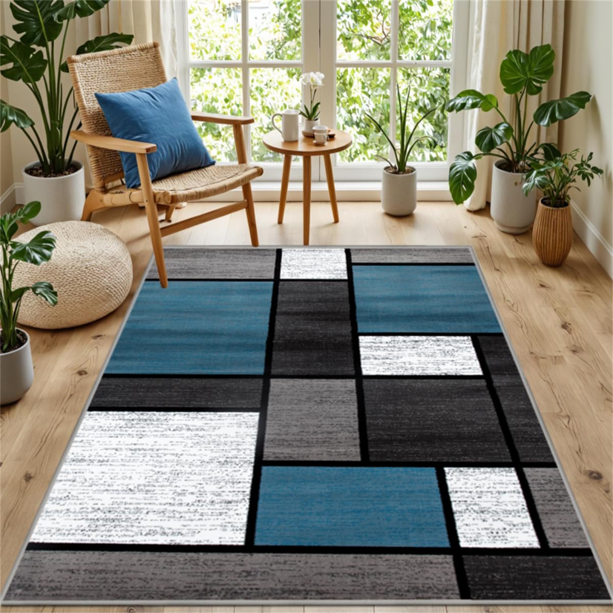 Tapis géométrique lavable en machine à poils longs shaggy pour un entretien facile