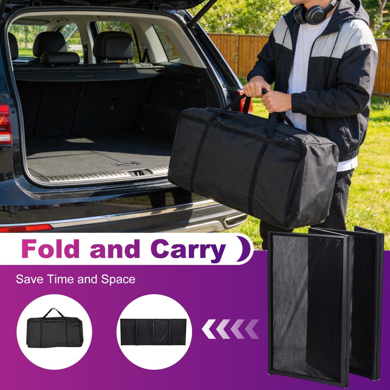 Supporto per DJ portatile, pieghevole, 105 x 51 cm, con rivestimento nero e bianco, con passacavi, borsa per il trasporto e piedini regolabili, per matrimoni, feste e palcoscenici
