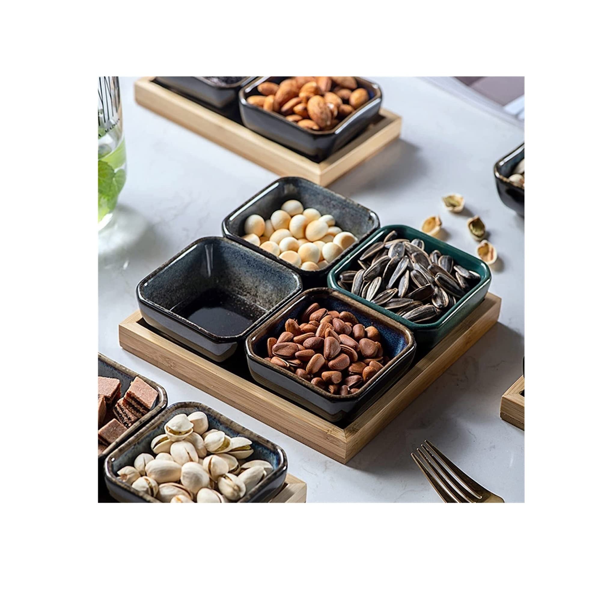 Juego de platos de cerámica para aperitivos para restaurante, cuencos de ensalada divididos con platillo y plato de salsa, ideal para servir frutas secas y aperitivos
