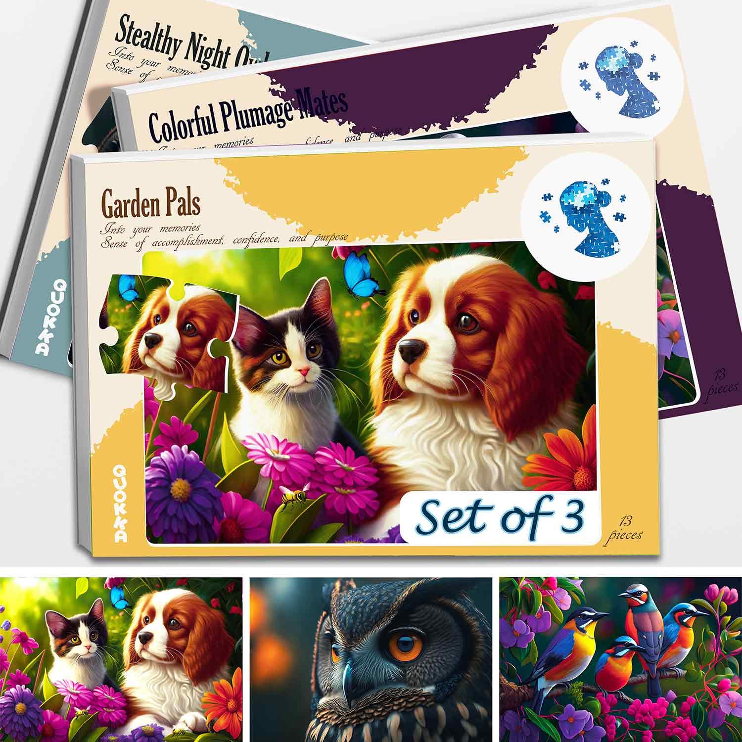 QUOKKA 13 Piece Dementia Activities for Adults - 3 Set Dementia Puzzles for Elderly - Large Piece Gifts Products for Seniors - Alzheimers Jigsaw