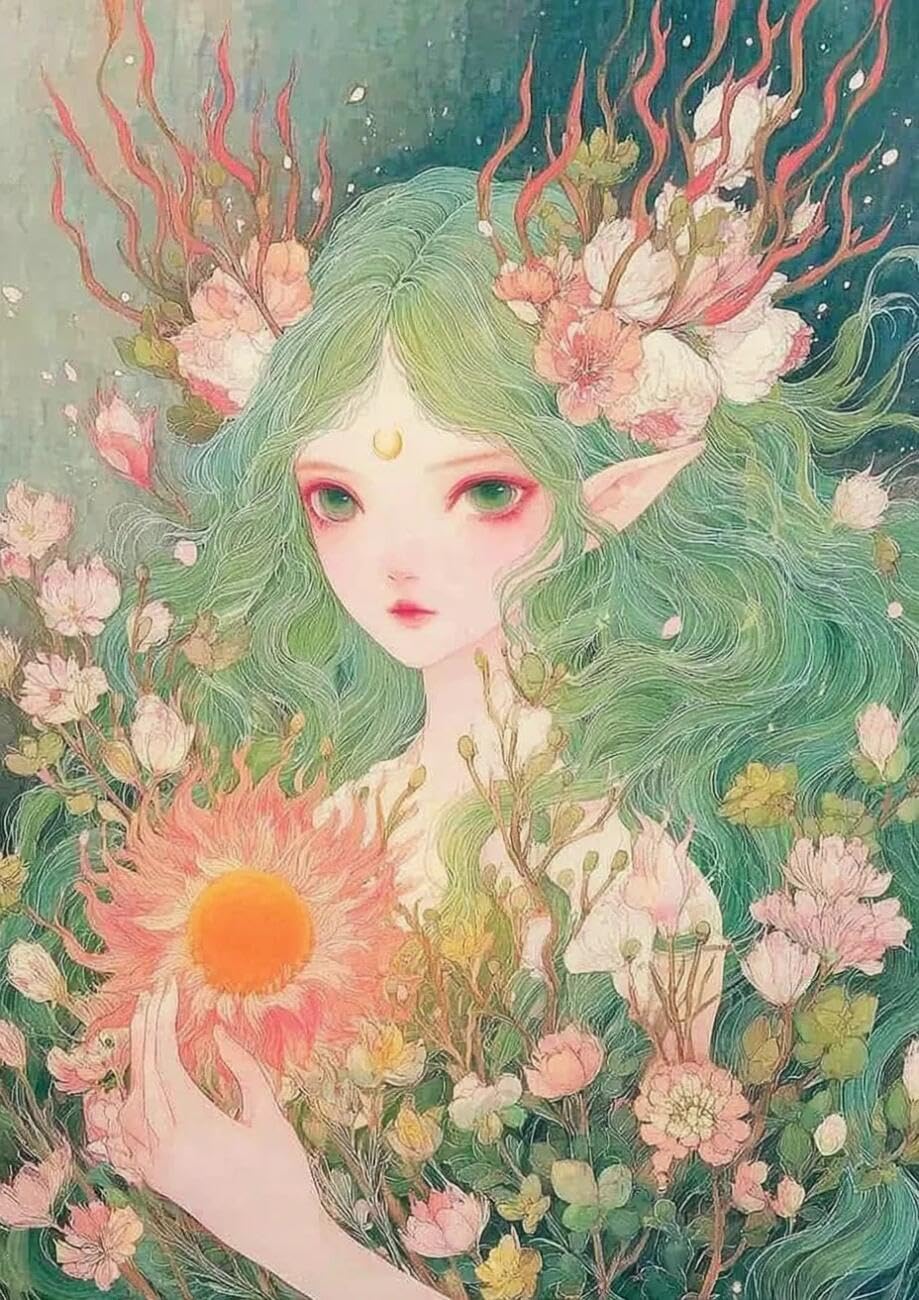 Henypt Cross Stitch Kit Fantasy Elf DIY Arts Aand Craft Kit for Beginners The Elderly with Accessories Handmade DIY/Gifts 14CT 40x50cm