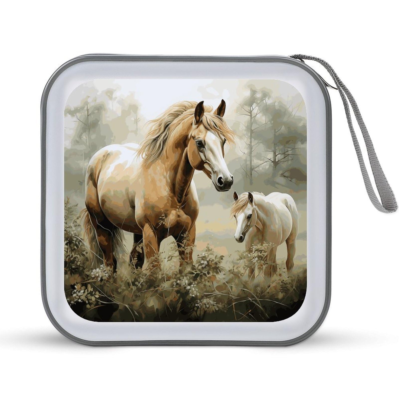 VstaDank - Horse Embroidery Animal DVD Case 40 Capacity Protective Storage Organizer Booklet Folder Portable Album Car Disc Wallet