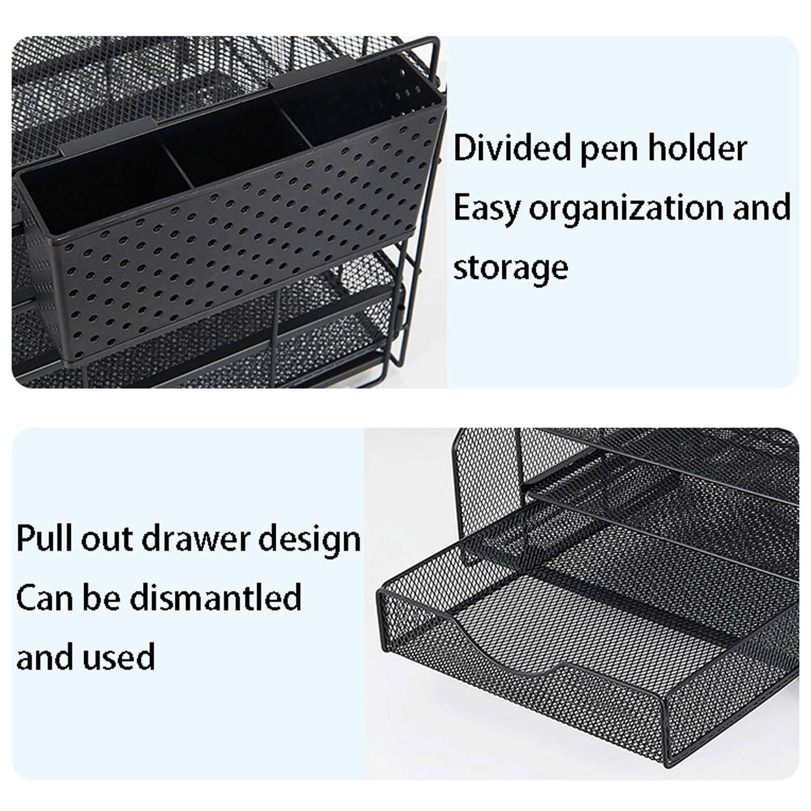 Organizer Scrivania Rete Metal, 5 Comparti Porta Organizzatore Scrivania Cassetto con 2 Portapenne per Casa Ufficio(Purple)