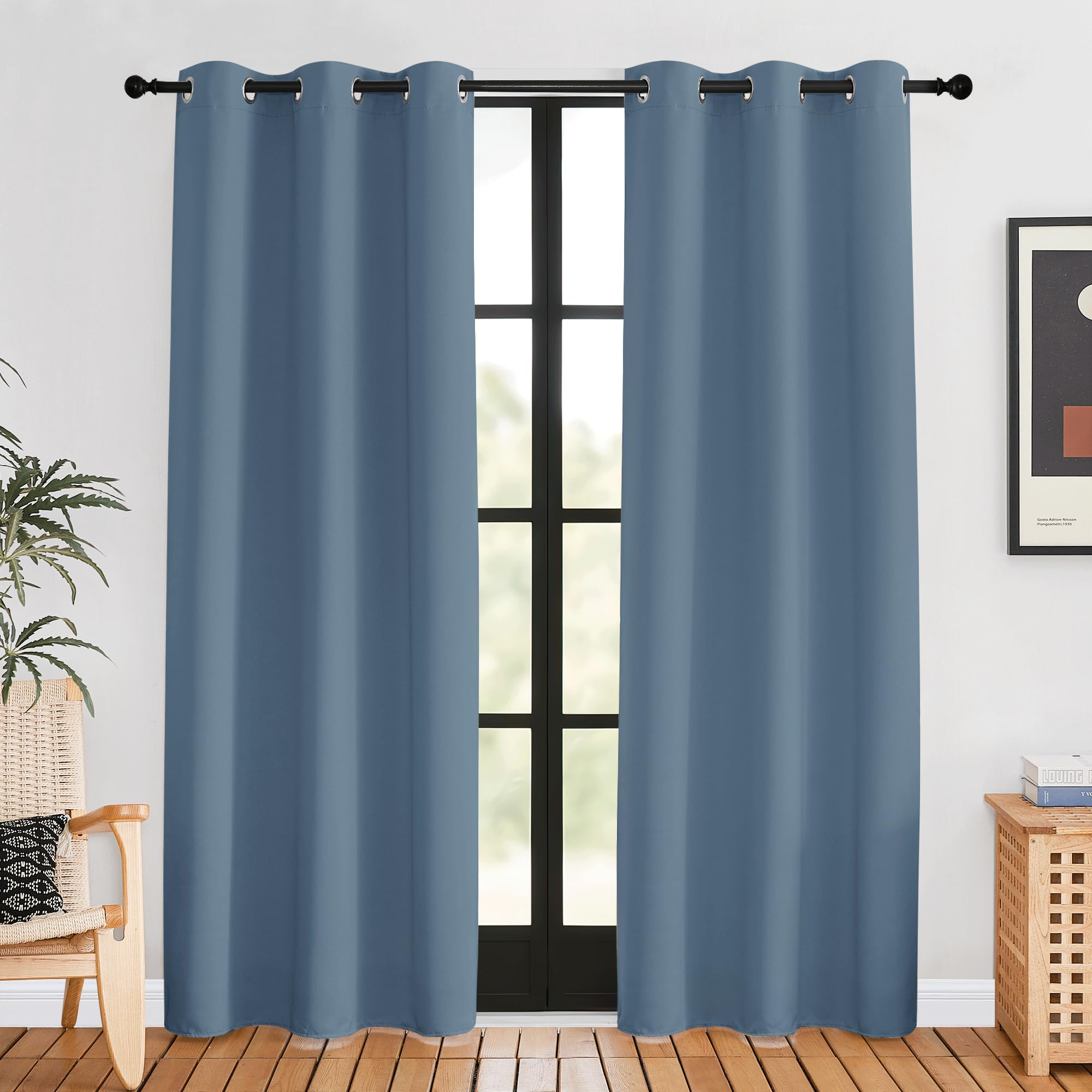 NICETOWN Blackout Curtains for Bedroom, Forest Green, 42 W by 80 L, Set of 2, Thermal Insulated Curtains &amp; Drapes with Grommet Top for Living Room, Privacy Window Treatment Draperies