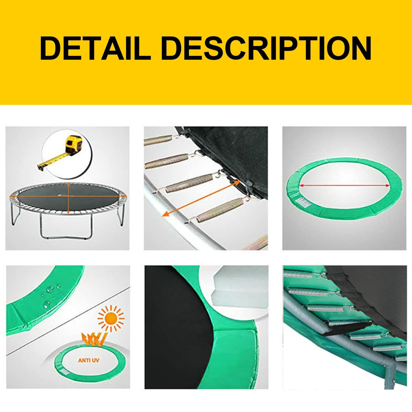 Alfombrilla protectora para trampolín | Alfombrilla de seguridad para trampolín con cubierta protectora de bordes | Sin agujero para, para piezas de repuesto resistentes a la intemperie para co