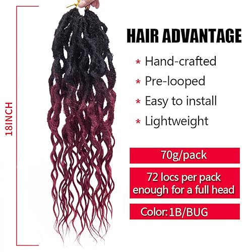 Miniatura 243 de 8 paquetes de rastas de cabello sintético de ganchillo de 18 pulgadas, rastas sintéticas bohemias con extremos rizados, cabello de ganchillo suave