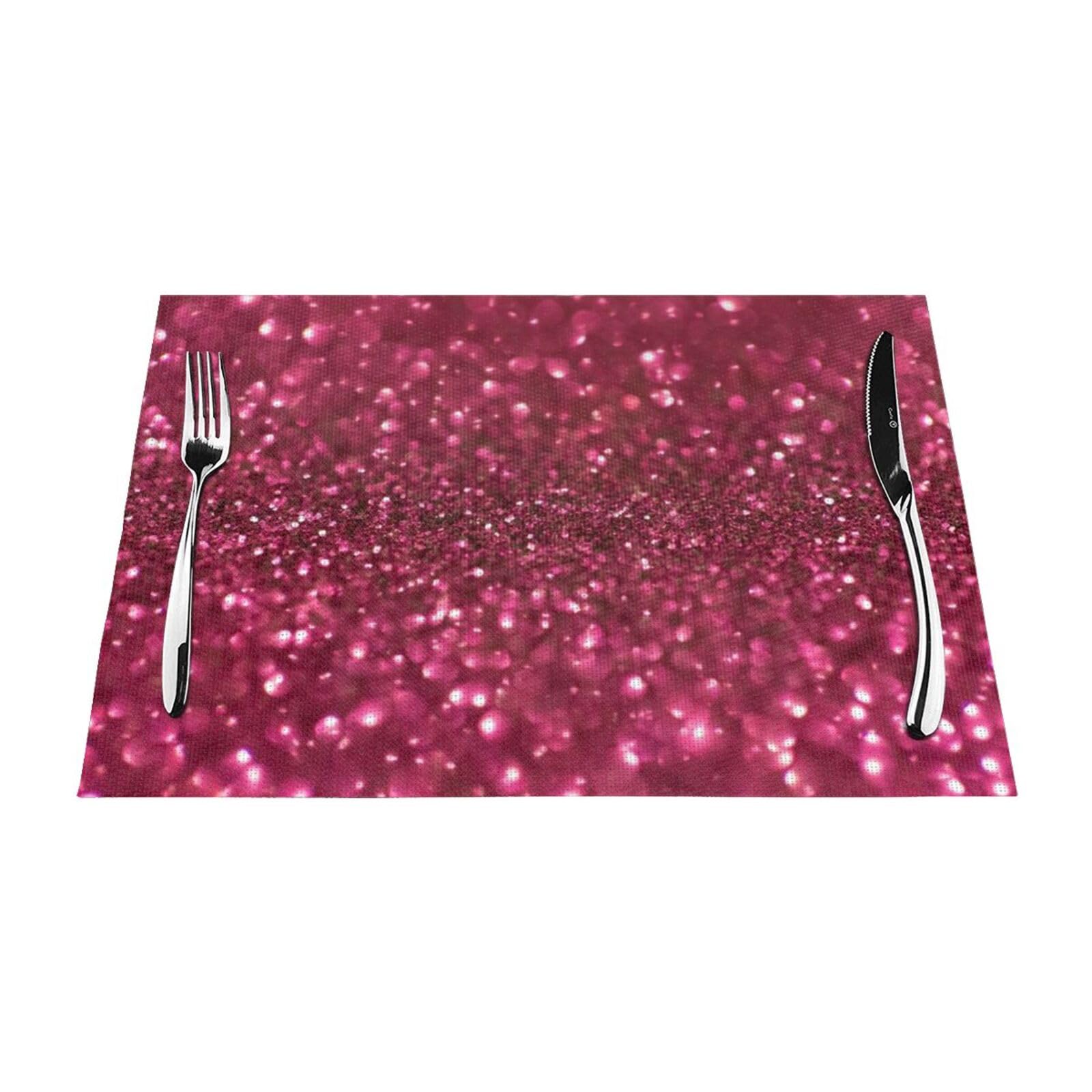 Sparkling Red Glitter Placemat Non-Slip Heat Insulation Pvc Table Mats 6 Pcs Place Mats For Kitchen Dinning 18 X 20 In