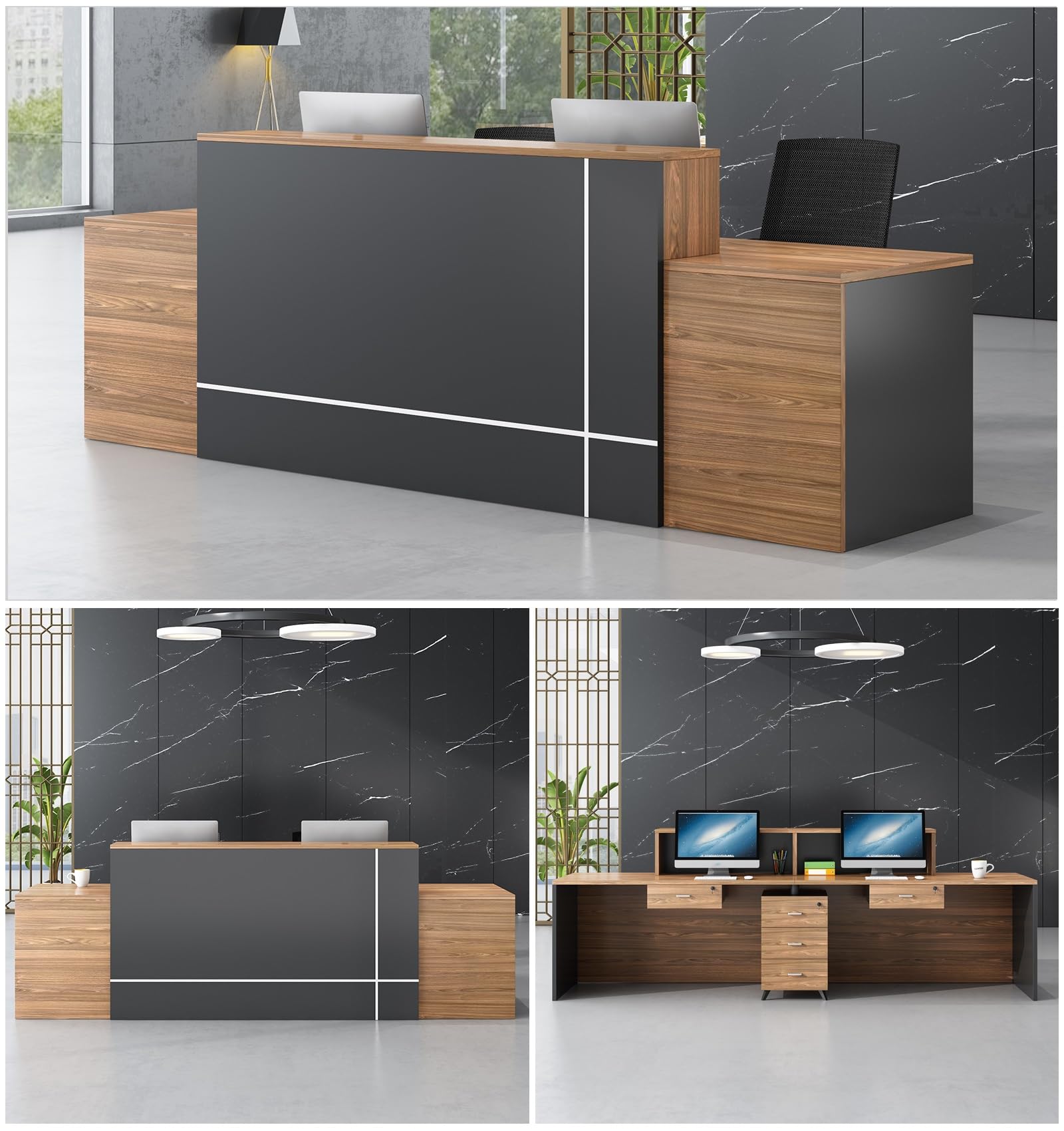 Empfangstresen aus Holz für Büros – Moderner, minimalistischer Premium-Multifunktionaler Tresen für Kassen und Büros (ohne Stühle)