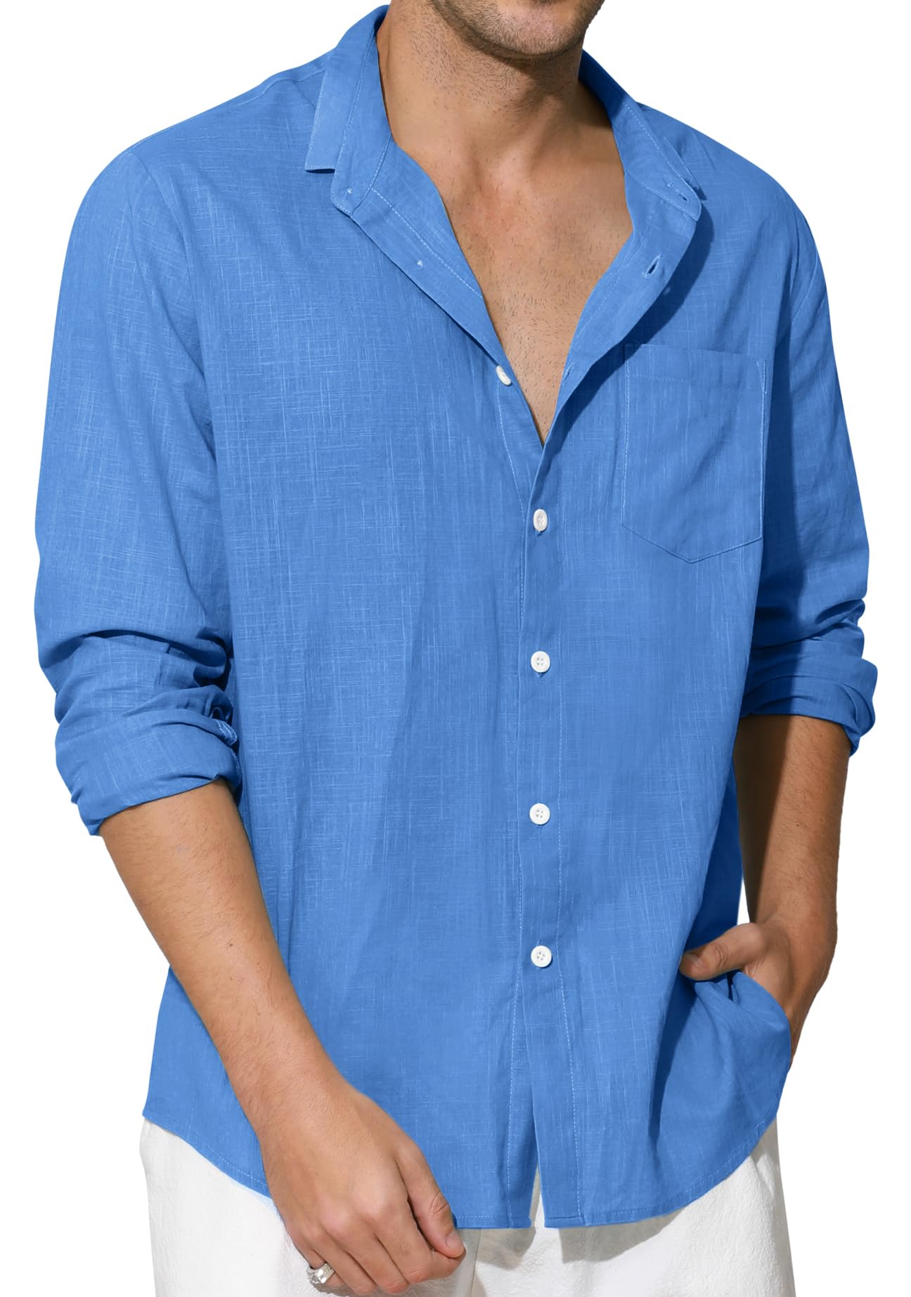 Enlision Camisas Lino Hombre Manga Larga Verano de Algodon Casual Camisa Henley Shirts Cuello Mao Color Sólido Elegantes Playa Boda Vacaciones S-4XL