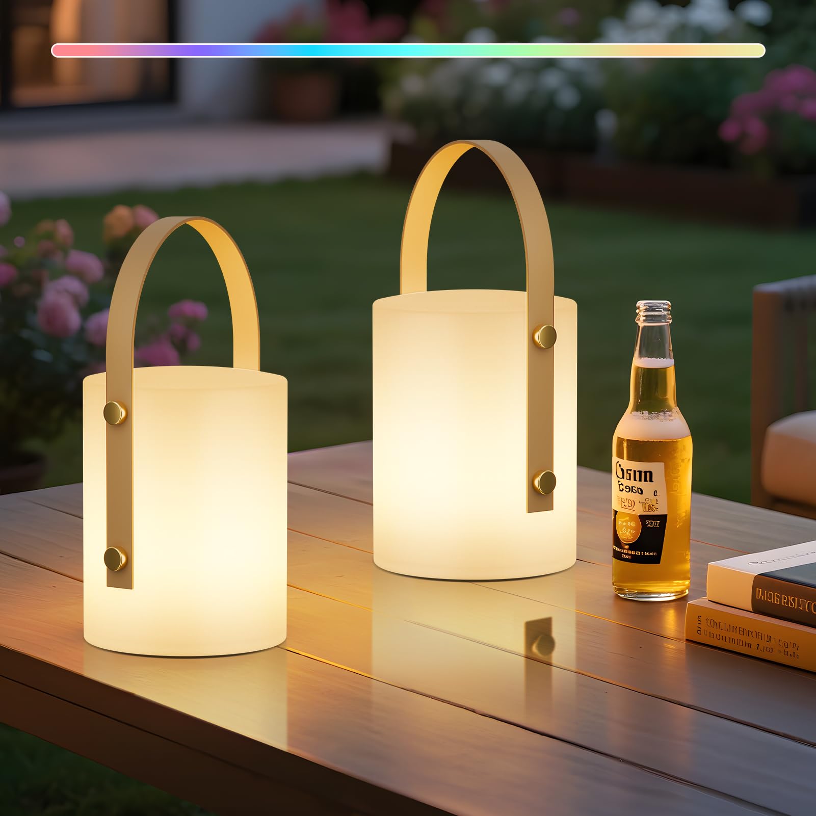 FUYO Lampe de Table Rechargeable Extérieur Portable Sans Fil, Lampe de Chevet avec 8 Couleurs RGB Gradables, Étanche IP44, pour Jardin Salon Terrasse Camping (Blanc Lot de 2)