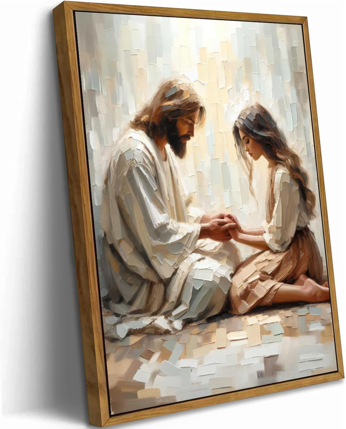 Jesus Wall Art Jesus and Woman Praying Painting Picture Wall Decor Christian Bible Story Poster Print Artwork for Living Room Bedroom Church Home Decoration 12x16in Frame