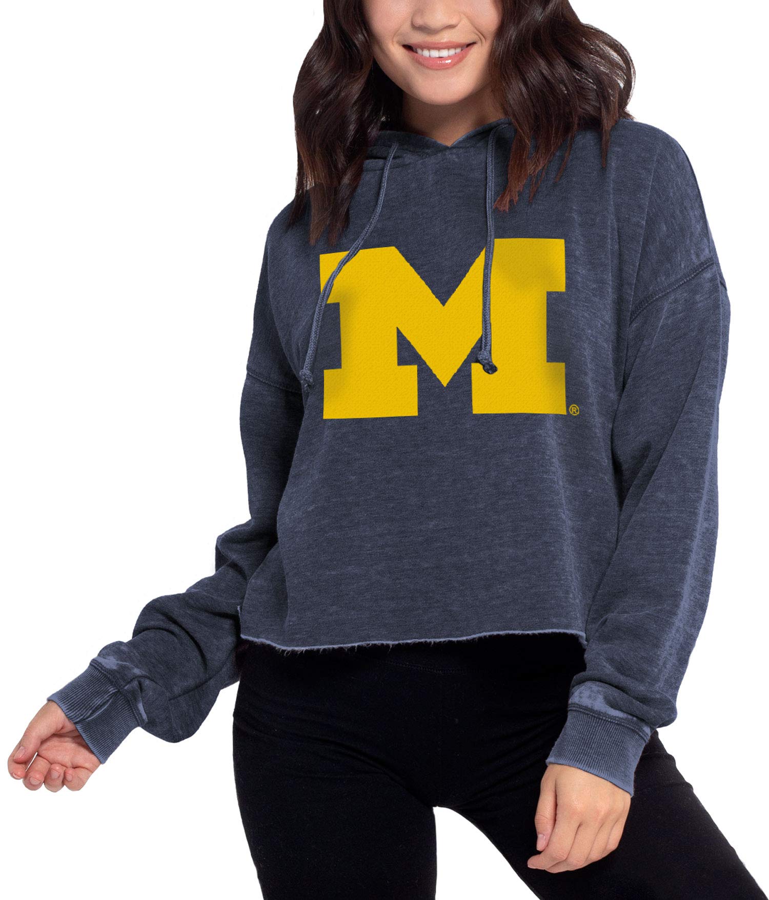 Chicka-D NCAA Michigan Wolverines Womens Campus Cropped Hoodie, Ink, Small