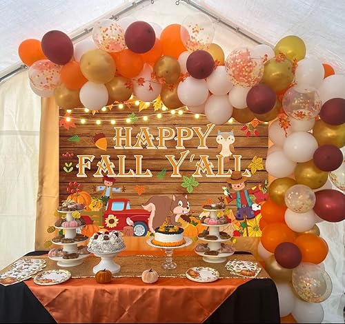 Miniatura 3 de Happy Fall Y'all - Calabazas rústicas de madera para decoración de festivales de otoño, 8 x 6 pies