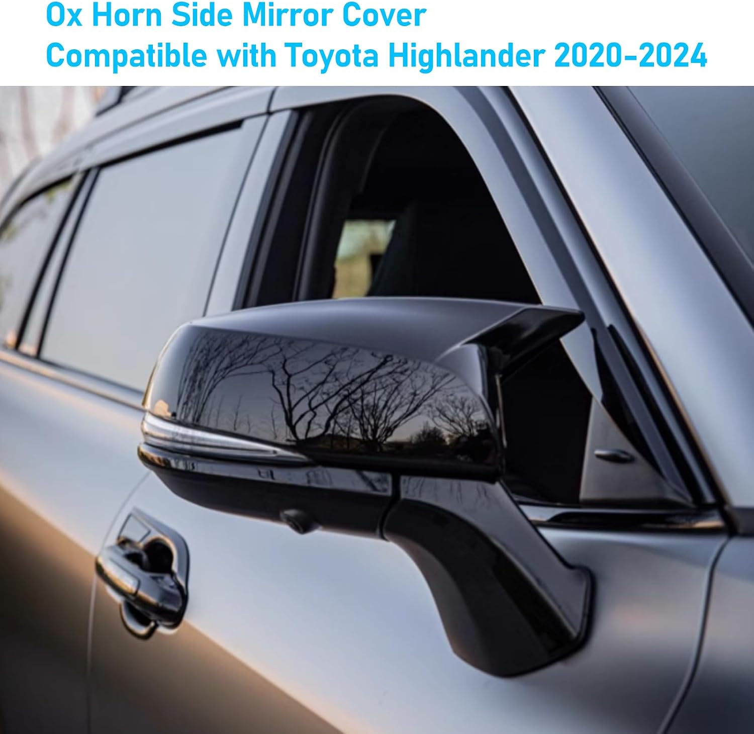Condition photo showing As Is for yumzeco compatible with toyota highlander ox horn side mirror cover 2020 2021 2022 2023 2024 2025, lh & rh door mirror cover caps exterior decoration accessories (glossy black)