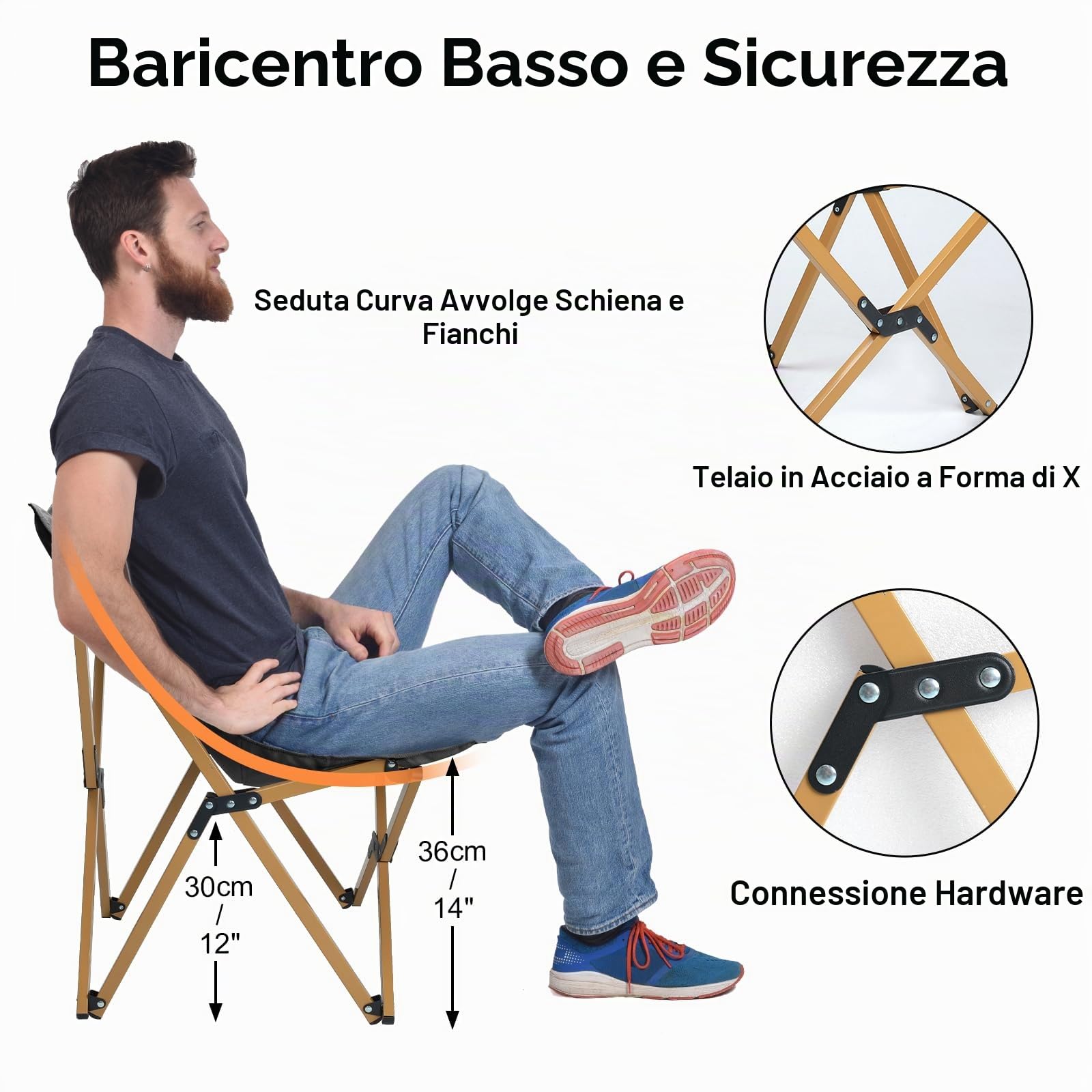 Sedia da Campeggio con Tasche, Sedia da Spiaggia Pieghevole Portatile, Sedia Pieghevole da Esterno Pesca Giardino Terrazzo, Bianco & Marrone