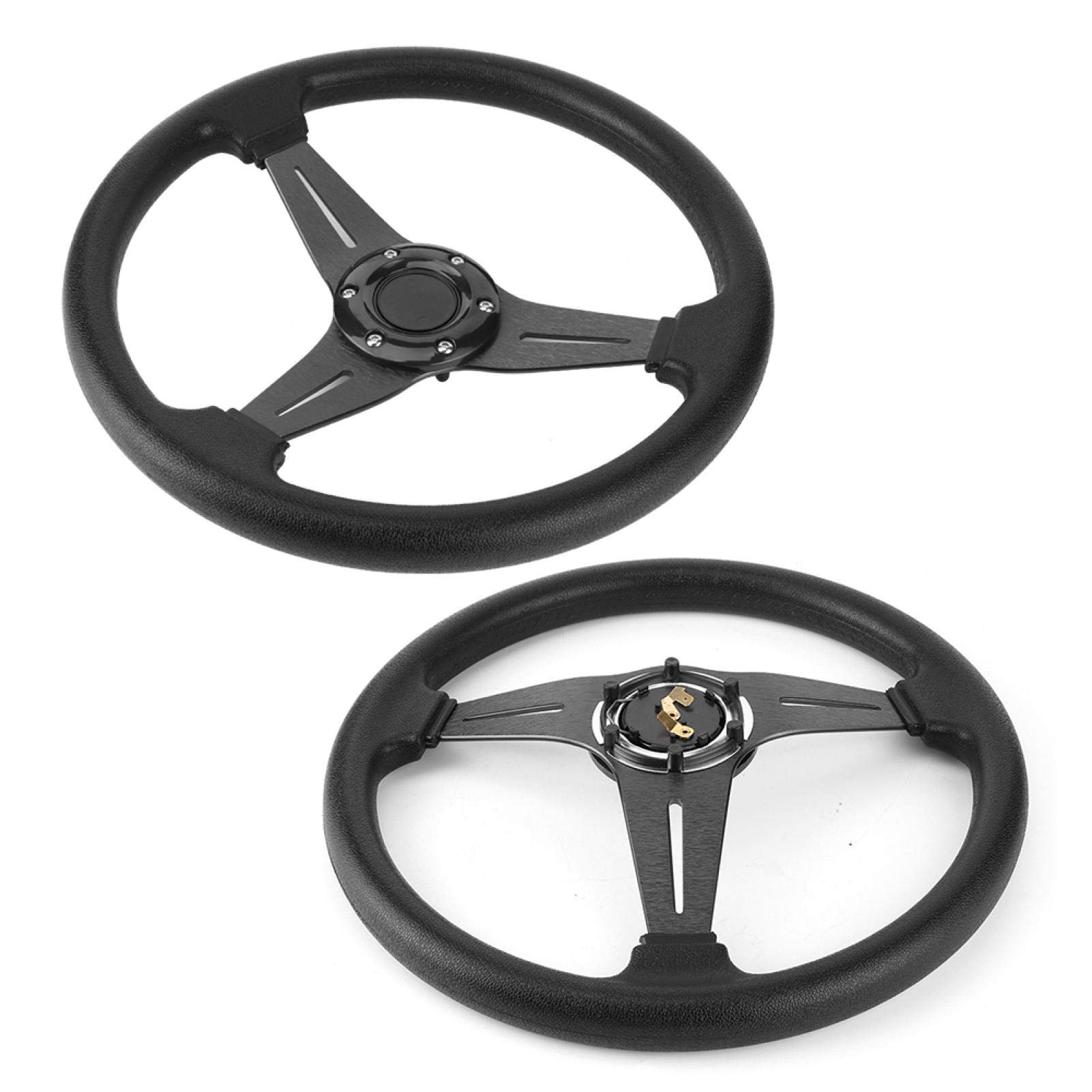 Volante, 350 mm 14 pulgadas Coche de carreras Derrapaje Deportivo Reequipamiento Volante Aleación de aluminio Reemplazo de PU Accesorio universal modificado(negro)