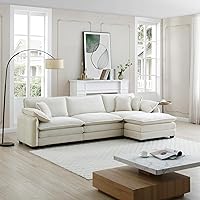 Vista 112 de Sofás seccionales grandes de 115.34" para sala de estar, sofá de pana color camel de asiento profundo de 3 plazas en forma de L, sofá seccional