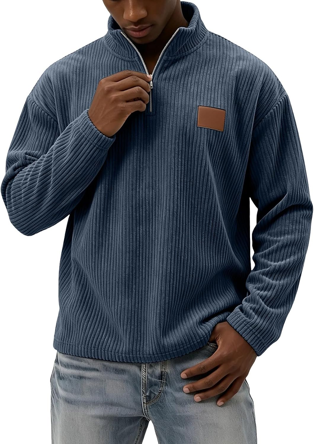 Men Quarter Zip Waffle Sweatshirt,Long Sleeve Loose Lightweight Pullover